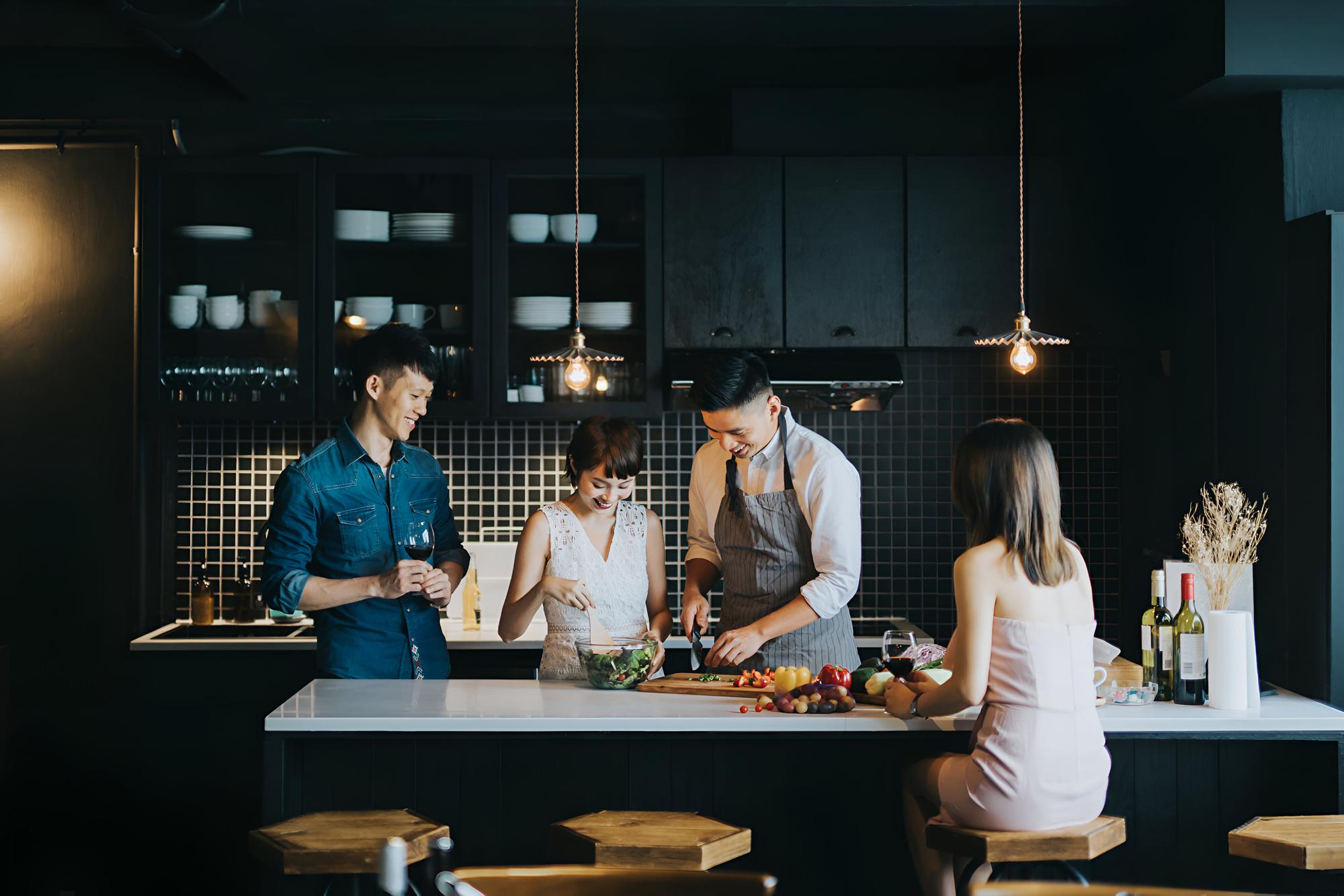 Interior of culinary studio with chefs